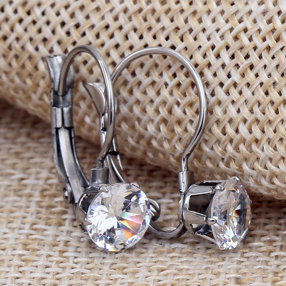 French Retro Buckle Zircon Earrings
