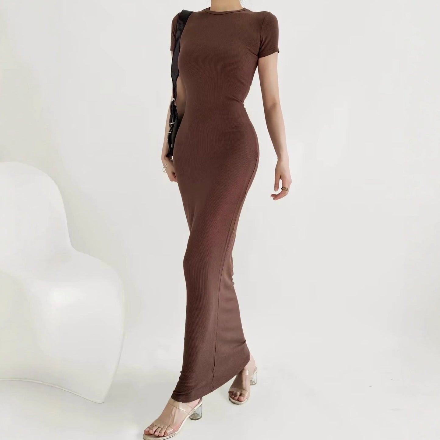 Women's Crew Neck Short Sleeve Maxi Dress